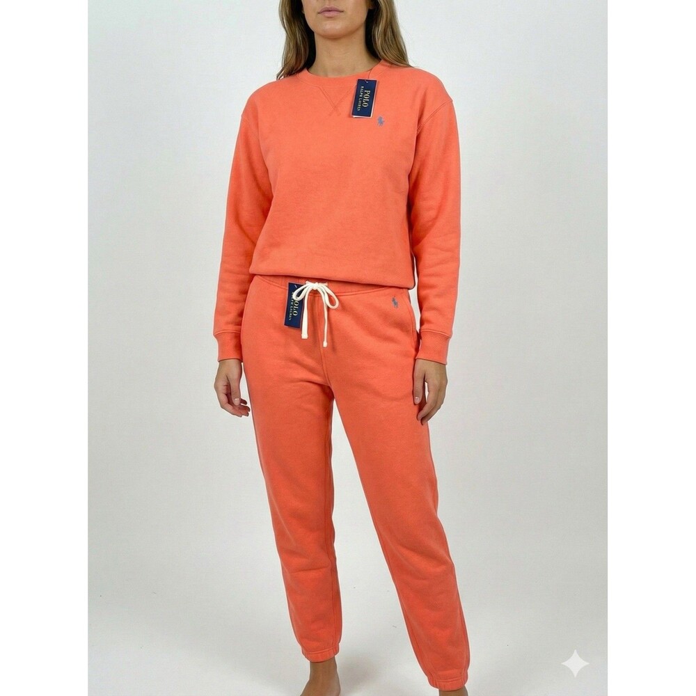 Ralph Lauren Polo Fleece Crewneck sweatshirt pants sweatsuit Amalfi Red S/XS New